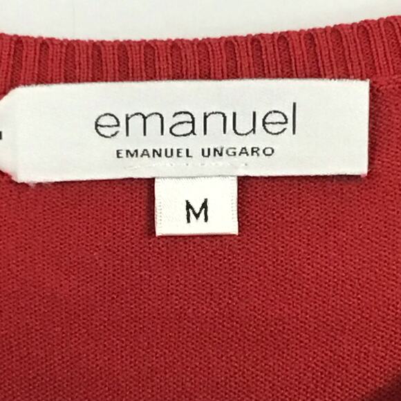 Emanuel Ungaro Silk True Red Crewneck Pullover Ruffle Hem Pullover Sweater sz M - Picture 4 of 8